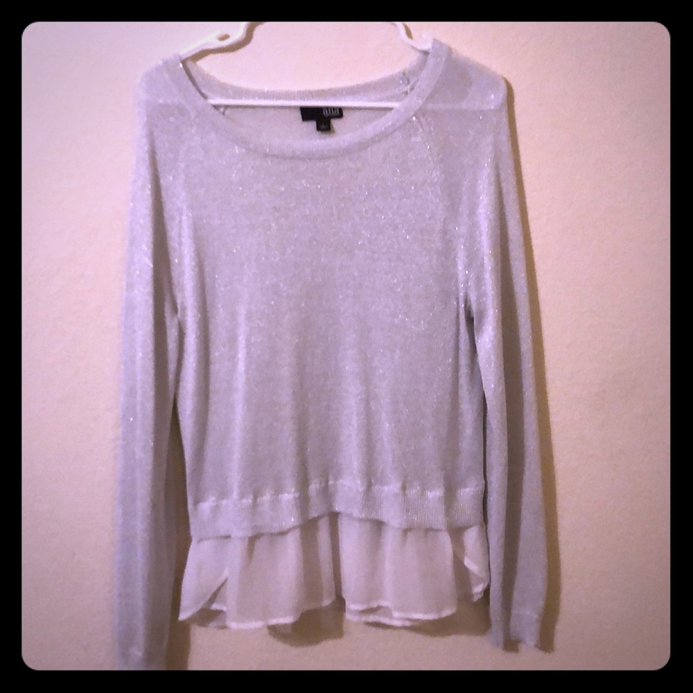 Ana off white sweater with sheer peplum lower hem